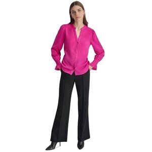 DKNY Women's Split-Neck Blouse Pink Size XL MSRP $79